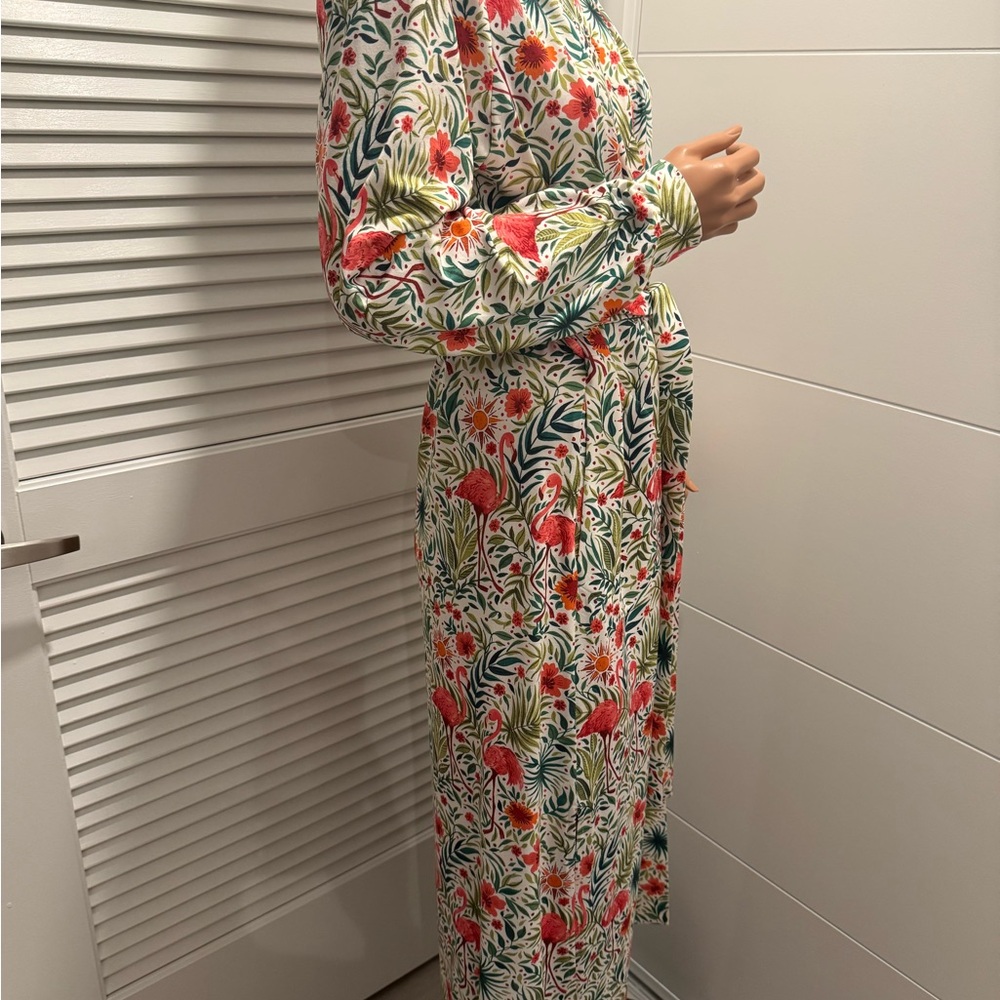 Mason Grey Floral Long banded robe small - Picture 9 of 13